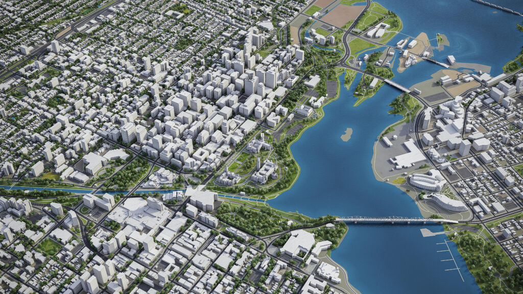 3D rendering of Ottawa city aerial view